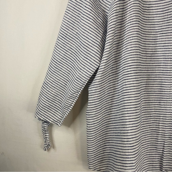 LIZ CLAIBORNE Linen Blend Blue White Pinstripe Boat Neck 3/4 Sleeve Size PL - Picture 4 of 10